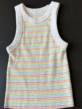 aerie Rainbow Stripe Ribbed Tank with White Trim